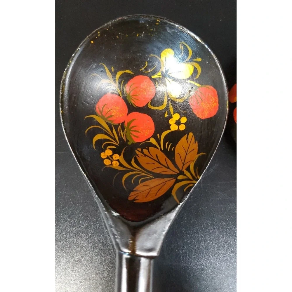 Russian Khokhloma  Spoons, Set Of 2.             7 & 5/8